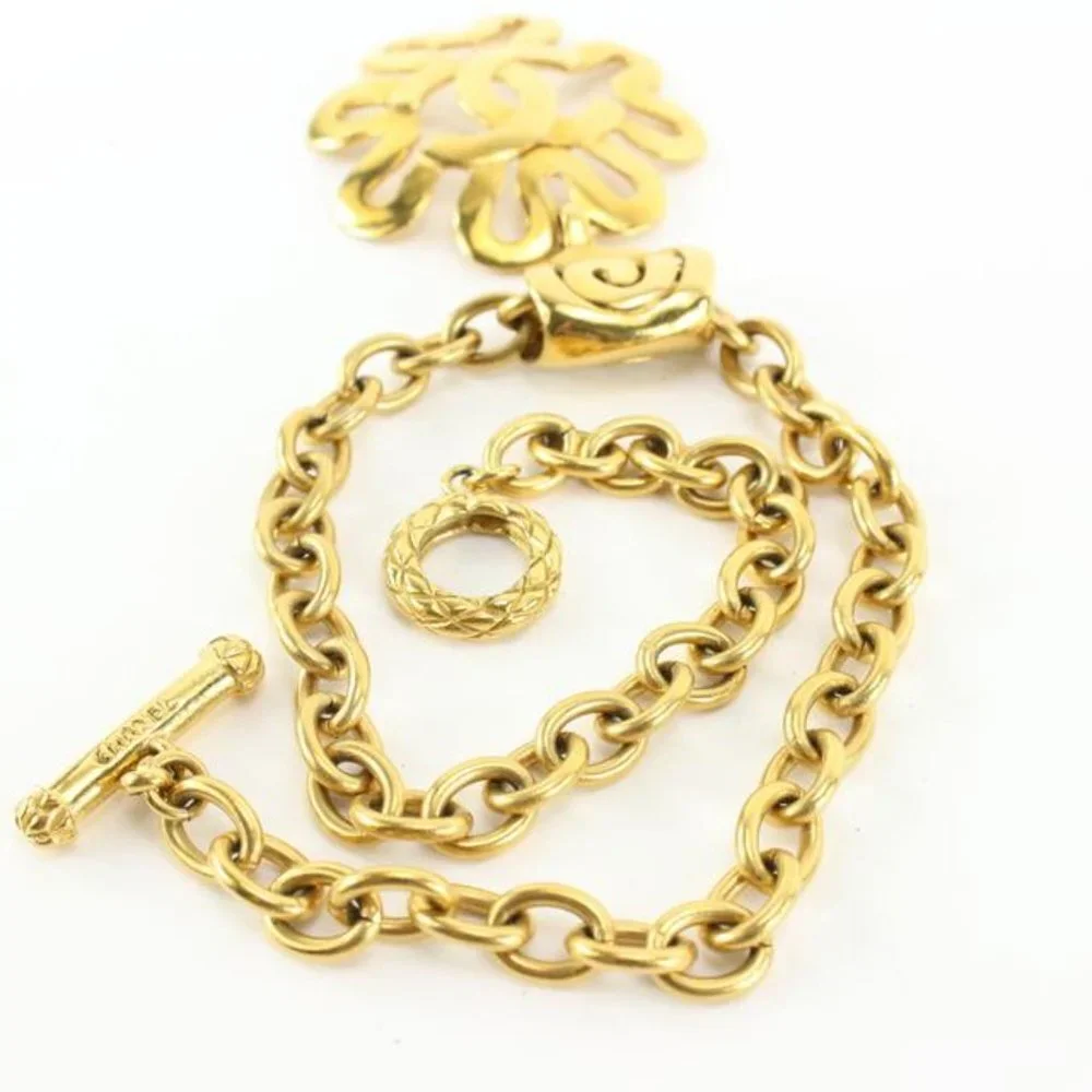 Chanel 95p 24k Gold Plated Jumbo CC Logo Clover Chain Necklace 35cc721s